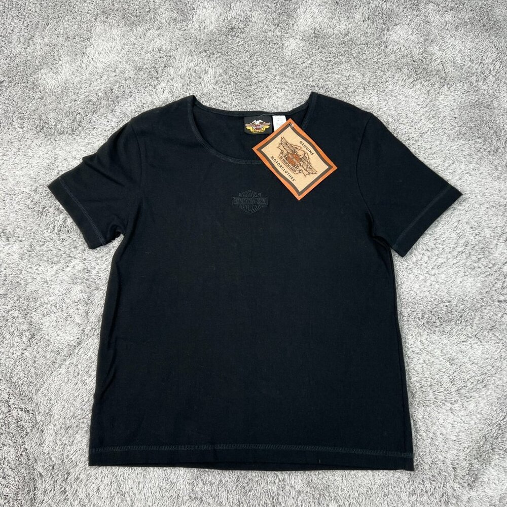 Harley Davidson T-Shirt Womens XL Black Short Sleeve Embroidered Stretch NWT